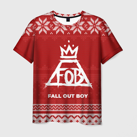 Мужская футболка 3D с принтом Новогодний Fall Out Boy в городе Новоалтайск, 100% полиэфир | прямой крой, круглый вырез горловины, длина до линии бедер | 