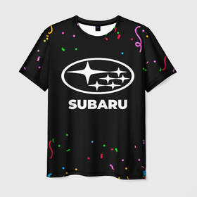 Мужская футболка 3D с принтом Subaru конфети в городе Новоалтайск, 100% полиэфир | прямой крой, круглый вырез горловины, длина до линии бедер | Тематика изображения на принте: 