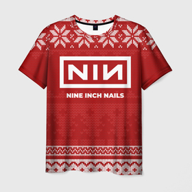 Мужская футболка 3D с принтом Новогодний Nine Inch Nails в городе Новоалтайск, 100% полиэфир | прямой крой, круглый вырез горловины, длина до линии бедер | 