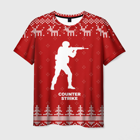 Мужская футболка 3D с принтом Новогодний Counter Strike с оленями в городе Новоалтайск, 100% полиэфир | прямой крой, круглый вырез горловины, длина до линии бедер | 