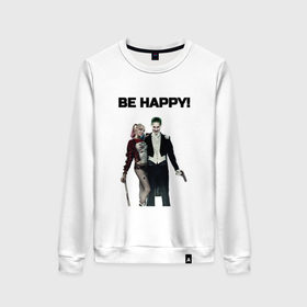 Женский свитшот хлопок с принтом Be happy в Ухте, 100% хлопок | прямой крой, круглый вырез, на манжетах и по низу широкая трикотажная резинка  | 