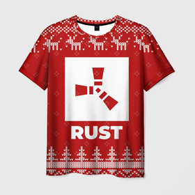 Мужская футболка 3D с принтом Новогодний Rust с оленями в городе Новоалтайск, 100% полиэфир | прямой крой, круглый вырез горловины, длина до линии бедер | 