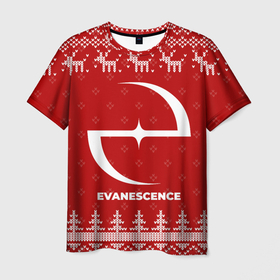Мужская футболка 3D с принтом Новогодний Evanescence с оленями в городе Новоалтайск, 100% полиэфир | прямой крой, круглый вырез горловины, длина до линии бедер | 