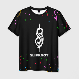 Мужская футболка 3D с принтом Slipknot конфети в Кировске, 100% полиэфир | прямой крой, круглый вырез горловины, длина до линии бедер | Тематика изображения на принте: 
