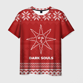 Мужская футболка 3D с принтом Новогодний Dark Souls в городе Новоалтайск, 100% полиэфир | прямой крой, круглый вырез горловины, длина до линии бедер | 