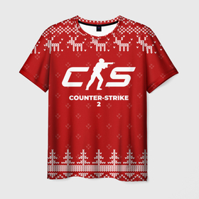 Мужская футболка 3D с принтом Новогодний Counter Strike 2 с оленями в Смоленске, 100% полиэфир | прямой крой, круглый вырез горловины, длина до линии бедер | Тематика изображения на принте: 