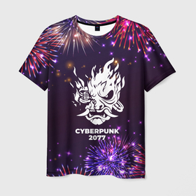 Мужская футболка 3D с принтом Праздничный Cyberpunk 2077 в городе Новоалтайск, 100% полиэфир | прямой крой, круглый вырез горловины, длина до линии бедер | 