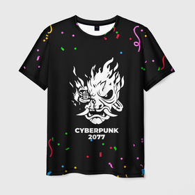 Мужская футболка 3D с принтом Cyberpunk 2077 конфети в городе Новоалтайск, 100% полиэфир | прямой крой, круглый вырез горловины, длина до линии бедер | Тематика изображения на принте: 