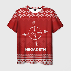 Мужская футболка 3D с принтом Новогодний Megadeth в городе Новоалтайск, 100% полиэфир | прямой крой, круглый вырез горловины, длина до линии бедер | 