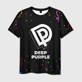 Мужская футболка 3D с принтом Deep Purple конфети в городе Новоалтайск, 100% полиэфир | прямой крой, круглый вырез горловины, длина до линии бедер | Тематика изображения на принте: 