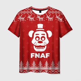 Мужская футболка 3D с принтом Новогодний FNAF с оленями в Смоленске, 100% полиэфир | прямой крой, круглый вырез горловины, длина до линии бедер | Тематика изображения на принте: 