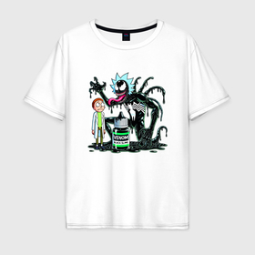 Мужская футболка хлопок Oversize с принтом Morty and Rick Venom   ai art fantasy в Петрозаводске, 100% хлопок | свободный крой, круглый ворот, “спинка” длиннее передней части | Тематика изображения на принте: 