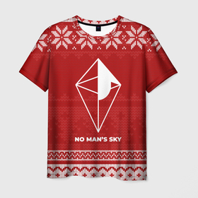 Мужская футболка 3D с принтом Новогодний No Mans Sky в городе Новоалтайск, 100% полиэфир | прямой крой, круглый вырез горловины, длина до линии бедер | 