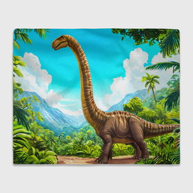 Плед 3D с принтом Брахиозавр в джунглях в городе Новоалтайск, 100% полиэстер | закругленные углы, все края обработаны. Ткань не мнется и не растягивается | 