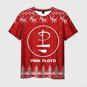Мужская футболка 3D с принтом Новогодний Pink Floyd с оленями в Смоленске, 100% полиэфир | прямой крой, круглый вырез горловины, длина до линии бедер | Тематика изображения на принте: 