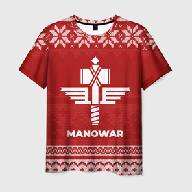 Мужская футболка 3D с принтом Новогодний Manowar в городе Новоалтайск, 100% полиэфир | прямой крой, круглый вырез горловины, длина до линии бедер | 