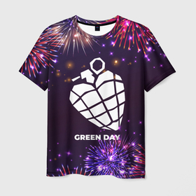 Мужская футболка 3D с принтом Праздничный Green Day в Ухте, 100% полиэфир | прямой крой, круглый вырез горловины, длина до линии бедер | 
