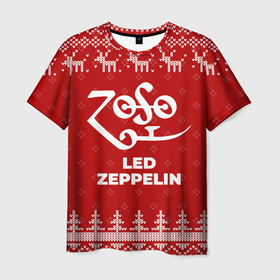 Мужская футболка 3D с принтом Новогодний Led Zeppelin с оленями в городе Новоалтайск, 100% полиэфир | прямой крой, круглый вырез горловины, длина до линии бедер | 