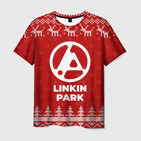 Мужская футболка 3D с принтом Новогодний Linkin Park 2024 с оленями в городе Новоалтайск, 100% полиэфир | прямой крой, круглый вырез горловины, длина до линии бедер | 