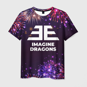 Мужская футболка 3D с принтом Праздничный Imagine Dragons в Ухте, 100% полиэфир | прямой крой, круглый вырез горловины, длина до линии бедер | 