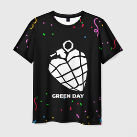 Мужская футболка 3D с принтом Green Day конфети в Кировске, 100% полиэфир | прямой крой, круглый вырез горловины, длина до линии бедер | Тематика изображения на принте: 