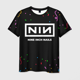 Мужская футболка 3D с принтом Nine Inch Nails конфети в Кировске, 100% полиэфир | прямой крой, круглый вырез горловины, длина до линии бедер | Тематика изображения на принте: 