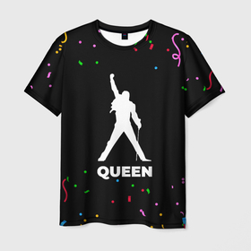 Мужская футболка 3D с принтом Queen конфети в Кировске, 100% полиэфир | прямой крой, круглый вырез горловины, длина до линии бедер | Тематика изображения на принте: 