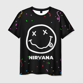 Мужская футболка 3D с принтом Nirvana конфети в Кировске, 100% полиэфир | прямой крой, круглый вырез горловины, длина до линии бедер | Тематика изображения на принте: 