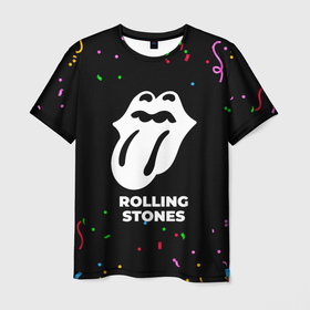 Мужская футболка 3D с принтом Rolling Stones конфети в Кировске, 100% полиэфир | прямой крой, круглый вырез горловины, длина до линии бедер | Тематика изображения на принте: 