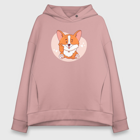 Женское худи Oversize хлопок с принтом Щенок корги показывает лапой жест   сердечко в городе Новоалтайск, френч-терри — 70% хлопок, 30% полиэстер. Мягкий теплый начес внутри —100% хлопок | боковые карманы, эластичные манжеты и нижняя кромка, капюшон на магнитной кнопке | 