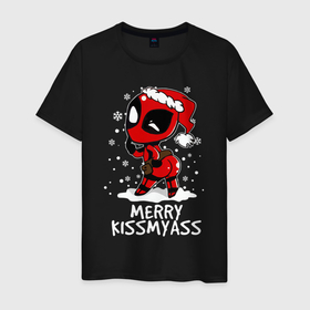 Мужская футболка хлопок с принтом Deadpool   merry kiss my ass в Ухте, 100% хлопок | прямой крой, круглый вырез горловины, длина до линии бедер, слегка спущенное плечо. | 