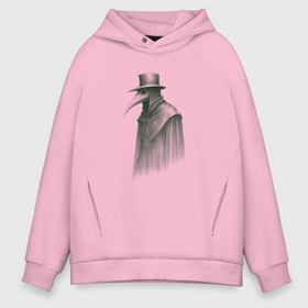 Мужское худи Oversize хлопок с принтом Чумной доктор в зелёных тонах в Ухте, френч-терри — 70% хлопок, 30% полиэстер. Мягкий теплый начес внутри —100% хлопок | боковые карманы, эластичные манжеты и нижняя кромка, капюшон на магнитной кнопке | 