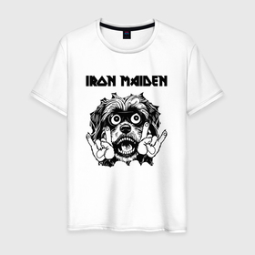 Мужская футболка хлопок с принтом Iron Maiden   rock dog в Ухте, 100% хлопок | прямой крой, круглый вырез горловины, длина до линии бедер, слегка спущенное плечо. | 