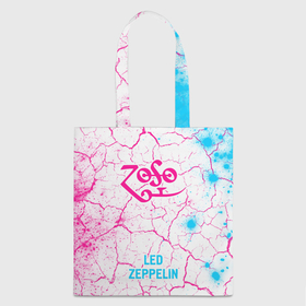 Шоппер 3D с принтом Led Zeppelin neon gradient style по центру в Ухте, 100% полиэстер | Плотность: 200 г/м2; Размер: 34×35 см; Высота лямок: 30 см | 