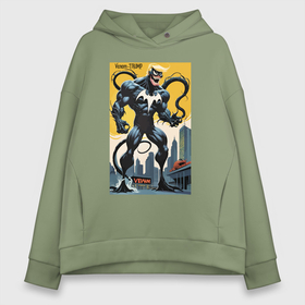 Женское худи Oversize хлопок с принтом Trump Venom superhero   ai art fantasy в городе Новоалтайск, френч-терри — 70% хлопок, 30% полиэстер. Мягкий теплый начес внутри —100% хлопок | боковые карманы, эластичные манжеты и нижняя кромка, капюшон на магнитной кнопке | 