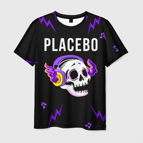 Мужская футболка 3D с принтом Placebo неоновый череп в городе Новоалтайск, 100% полиэфир | прямой крой, круглый вырез горловины, длина до линии бедер | 