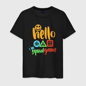 Мужская футболка хлопок с принтом Hello squid game в Архангельске, 100% хлопок | прямой крой, круглый вырез горловины, длина до линии бедер, слегка спущенное плечо. | Тематика изображения на принте: 