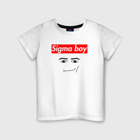 Детская футболка хлопок с принтом Sigma boy roblox face   gaming meme collab , 100% хлопок | круглый вырез горловины, полуприлегающий силуэт, длина до линии бедер | Тематика изображения на принте: 