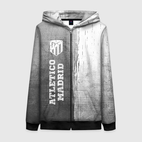Женская толстовка 3D на молнии с принтом Atletico Madrid   grey gradient по вертикали в городе Новоалтайск, 100% полиэстер | длина до линии бедра, манжеты и пояс оформлены мягкой тканевой резинкой, двухслойный капюшон со шнурком для регулировки, спереди молния, по бокам два кармана | 