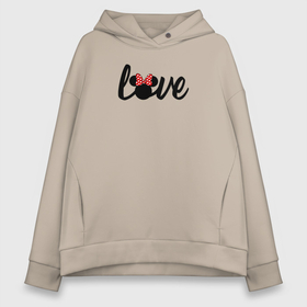 Женское худи Oversize хлопок с принтом Love Минни   парный товар в Рязани, френч-терри — 70% хлопок, 30% полиэстер. Мягкий теплый начес внутри —100% хлопок | боковые карманы, эластичные манжеты и нижняя кромка, капюшон на магнитной кнопке | Тематика изображения на принте: 