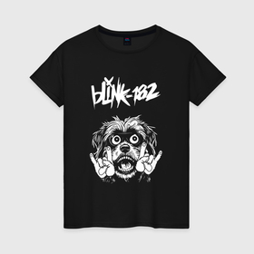 Женская футболка хлопок с принтом Blink 182 rock dog в Ухте, 100% хлопок | прямой крой, круглый вырез горловины, длина до линии бедер, слегка спущенное плечо | 
