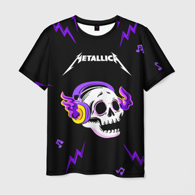 Мужская футболка 3D с принтом Metallica неоновый череп в Кировске, 100% полиэфир | прямой крой, круглый вырез горловины, длина до линии бедер | Тематика изображения на принте: 