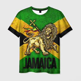 Мужская футболка 3D с принтом Jamaica lion flag в Ухте, 100% полиэфир | прямой крой, круглый вырез горловины, длина до линии бедер | 