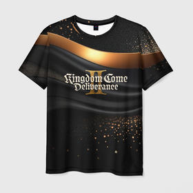 Мужская футболка 3D с принтом Kingdom Come Deliverance 2 черная ткань с золотом в Новосибирске, 100% полиэфир | прямой крой, круглый вырез горловины, длина до линии бедер | 