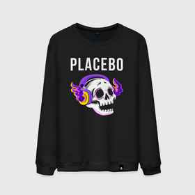 Мужской свитшот хлопок с принтом Placebo   неоновый череп в Кировске, 100% хлопок |  | Тематика изображения на принте: 