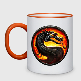 Кружка двухцветная с принтом Mortal kombat dragon logo в городе Новоалтайск, керамика | объем — 330 мл, диаметр — 80 мм. Цветная ручка и кайма сверху, в некоторых цветах — вся внутренняя часть | Тематика изображения на принте: 
