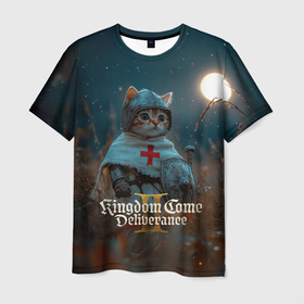 Мужская футболка 3D с принтом Kingdom Come Deliverance 2 рыцарь котенок в городе Новоалтайск, 100% полиэфир | прямой крой, круглый вырез горловины, длина до линии бедер | 