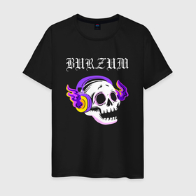 Мужская футболка хлопок с принтом Burzum   неоновый череп в Кировске, 100% хлопок | прямой крой, круглый вырез горловины, длина до линии бедер, слегка спущенное плечо. | Тематика изображения на принте: 