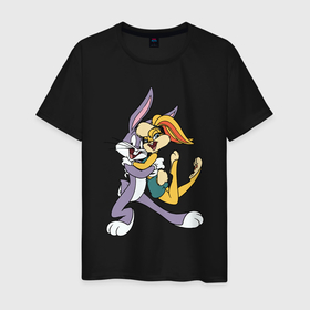 Мужская футболка хлопок с принтом Bugs Bunny   Lola Bunny в городе Новоалтайск, 100% хлопок | прямой крой, круглый вырез горловины, длина до линии бедер, слегка спущенное плечо. | 