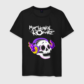 Мужская футболка хлопок с принтом My Chemical Romance   неоновый череп в Кировске, 100% хлопок | прямой крой, круглый вырез горловины, длина до линии бедер, слегка спущенное плечо. | Тематика изображения на принте: 